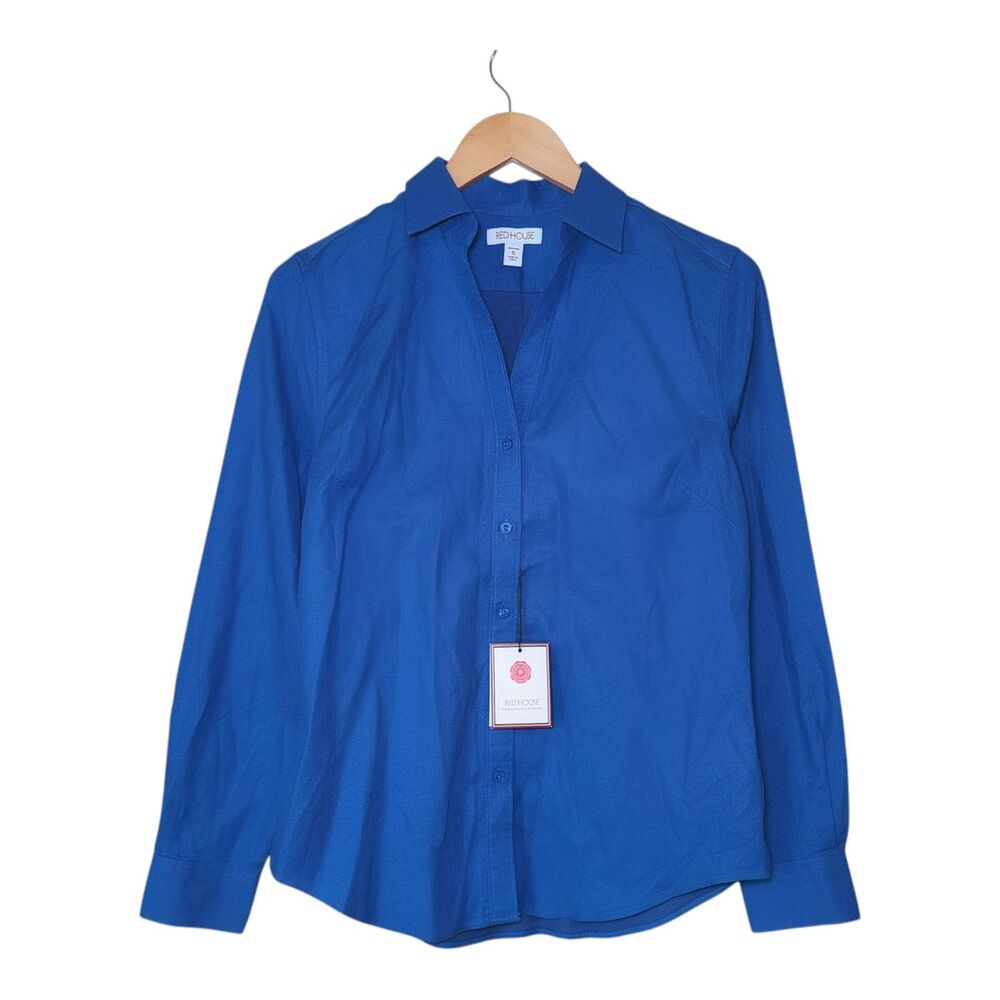NWT Red House Ladies Small Non-Iron Diamond Dobby Shirt Royal Blue 100% Cotton